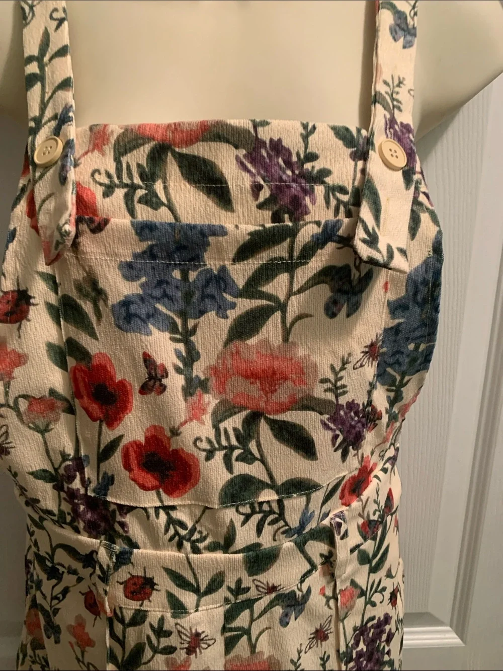 Cider Cream Floral Overall Romper with Red, Blue & Purple Blooms